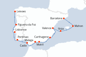 Carte itinéraire croisière - 11 jours au départ de Barcelone - Atlantique