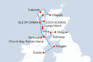 Carte itinéraire croisière - 9 jours au départ de Dublin - Europe du Nord