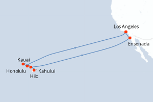 Carte itinéraire croisière - 16 jours au départ de Los Angeles - Amérique du Nord