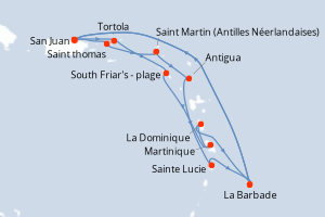 Carte itinéraire croisière - 14 jours au départ de San Juan - Caraïbes Bahamas
