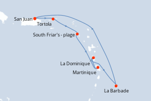 Carte itinéraire croisière - 7 jours au départ de San Juan - Caraïbes Bahamas