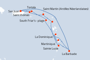 Carte itinéraire croisière - 14 jours au départ de San Juan - Caraïbes Bahamas