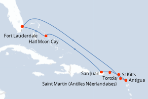 Carte itinéraire croisière - 10 jours au départ de Fort Lauderdale - Caraïbes Bahamas