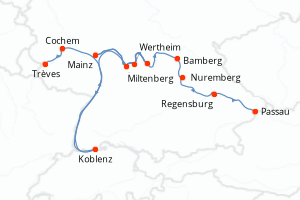 Carte itinéraire croisière - 8 jours au départ de Trèves - Danube