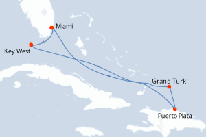 Carte itinéraire croisière - 6 jours au départ de Miami - Caraïbes Bahamas