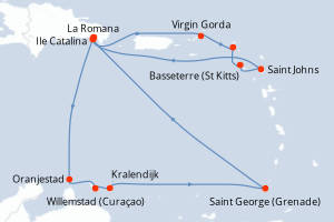 Carte itinéraire croisière - 14 jours au départ de La Romana - Caraïbes Bahamas