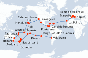 Carte itinéraire croisière - 86 jours au départ de Valparaíso - Transatlantique