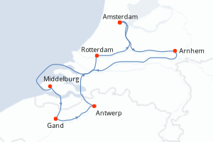 Carte itinéraire croisière - 7 jours au départ de Amsterdam - Europe du Nord