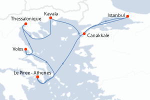 Carte itinéraire croisière - 8 jours au départ de Le Piree - Athenes - Méditerranée