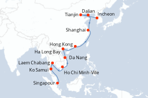Carte itinéraire croisière - 25 jours au départ de Incheon - Asie