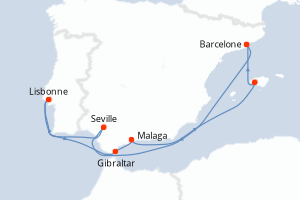 Carte itinéraire croisière - 8 jours au départ de Barcelone - Méditerranée