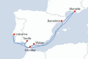 Carte itinéraire croisière - 8 jours au départ de Barcelone - Méditerranée
