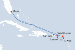 Carte itinéraire croisière - 10 jours au départ de Miami - Caraïbes Bahamas