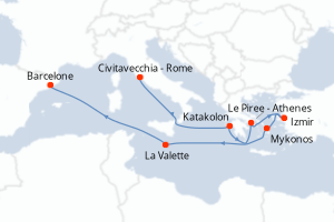 Carte itinéraire croisière - 10 jours au départ de Civitavecchia - Rome - Méditerranée