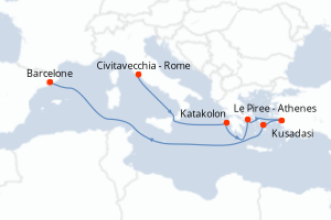 Carte itinéraire croisière - 10 jours au départ de Civitavecchia - Rome - Méditerranée