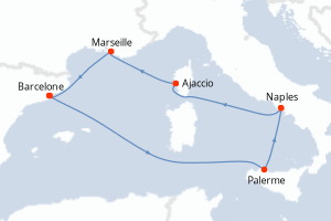 Carte itinéraire croisière - 8 jours au départ de Barcelone - Méditerranée