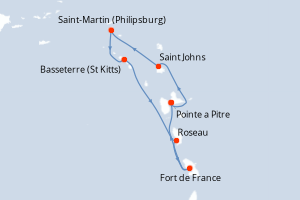 Carte itinéraire croisière - 7 jours au départ de Pointe a Pitre - Caraïbes Bahamas