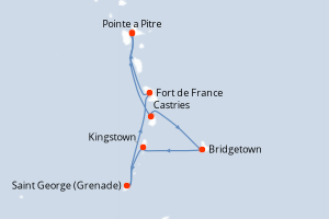Carte itinéraire croisière - 7 jours au départ de Pointe a Pitre - Caraïbes Bahamas