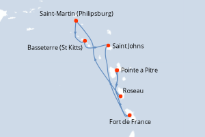 Carte itinéraire croisière - 7 jours au départ de Pointe a Pitre - Caraïbes Bahamas