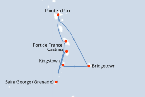 Carte itinéraire croisière - 7 jours au départ de Pointe a Pitre - Caraïbes Bahamas