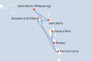 Carte itinéraire croisière - 7 jours au départ de Pointe a Pitre - Caraïbes Bahamas