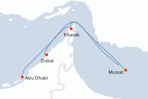 Carte itinéraire croisière - 4 jours au départ de Dubai - Moyen-Orient Dubaï