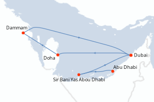 Carte itinéraire croisière - 5 jours au départ de Abu Dhabi - Moyen-Orient Dubaï
