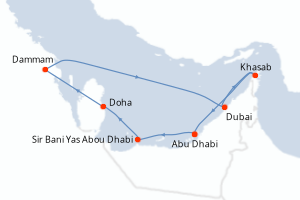 Carte itinéraire croisière - 7 jours au départ de Abu Dhabi - Moyen-Orient Dubaï