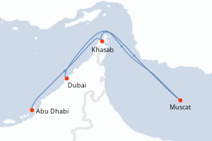 Carte itinéraire croisière - 4 jours au départ de Dubai - Moyen-Orient Dubaï