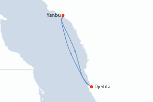 Carte itinéraire croisière - 3 jours au départ de Djedda - Mer Rouge Océan Indien