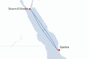 Carte itinéraire croisière - 4 jours au départ de Djedda - Mer Rouge Océan Indien