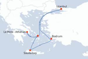 Carte itinéraire croisière - 7 jours au départ de Istanbul - Méditerranée
