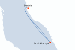 Carte itinéraire croisière - 3 jours au départ de Djedda - Mer Rouge Océan Indien