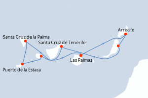 Carte itinéraire croisière Les Canaries, terres de contrastes - 7 jours au départ de Las Palmas - Iles Canaries