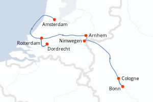 Carte itinéraire croisière - 6 jours au départ de Cologne - Europe du Nord