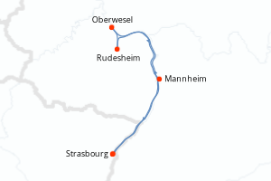 Carte itinéraire croisière Le Rhin en fête - 4 jours au départ de Strasbourg - Rhin Main Moselle