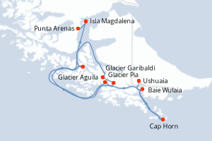 Carte itinéraire croisière - 4 jours au départ de Ushuaia - Amérique du Sud