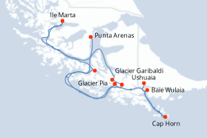 Carte itinéraire croisière - 4 jours au départ de Ushuaia - Amérique du Sud