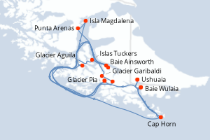 Carte itinéraire croisière Route de Darwin depuis Ushuaia (8 Nuits) - 8 jours au départ de Ushuaia - Antarctique