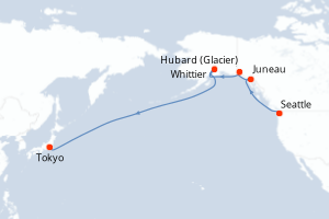 Carte itinéraire croisière - 15 jours au départ de Seattle - Asie