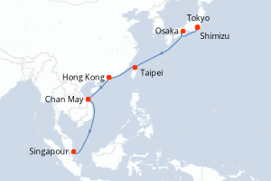 Carte itinéraire croisière - 12 jours au départ de Tokyo - Asie