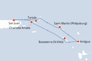 Carte itinéraire croisière - 7 jours au départ de San Juan - Caraïbes Bahamas