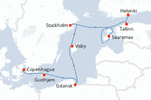 Carte itinéraire croisière - 8 jours au départ de Copenhague - Baltique