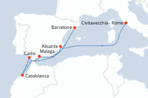 Carte itinéraire croisière - 7 jours au départ de Barcelone - Méditerranée