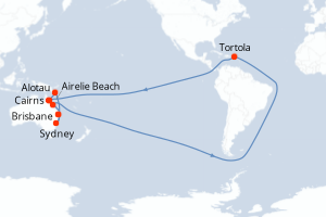 Carte itinéraire croisière - 14 jours au départ de Brisbane - Australie Nouvelle Zélande
