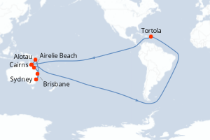 Carte itinéraire croisière - 14 jours au départ de Sydney - Australie Nouvelle Zélande