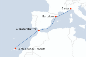 Carte itinéraire croisière - 5 jours au départ de Santa Cruz de Tenerife - Méditerranée
