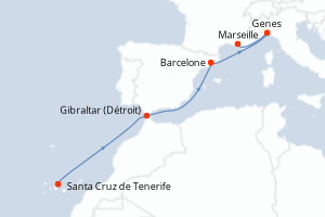 Carte itinéraire croisière - 6 jours au départ de Santa Cruz de Tenerife - Méditerranée