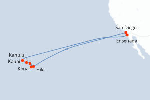 Carte itinéraire croisière - 18 jours au départ de San Diego - Amérique du Nord
