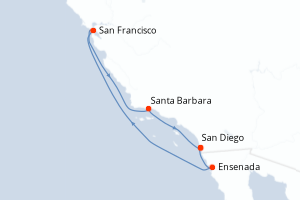 Carte itinéraire croisière - 7 jours au départ de San Diego - Amérique du Nord